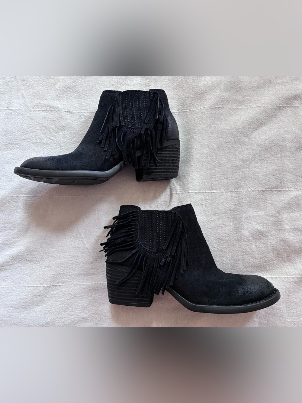 Børn Danni Fringe Bootie Black distressed suede western Americana Cowgirl Sz 6.5